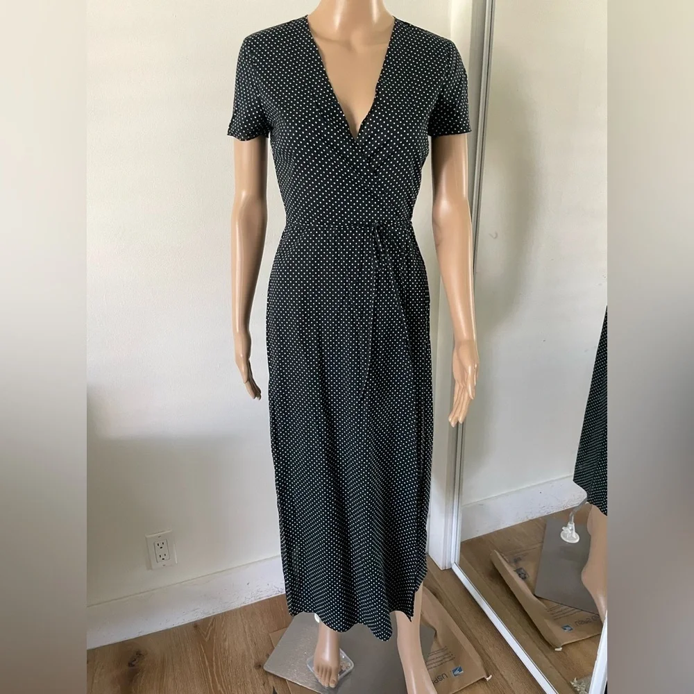 Jenni Kayne Classic Cotton Midi Wrap Dress Size XS $295 Deep Blue Polka Dot - Picture 2 of 6